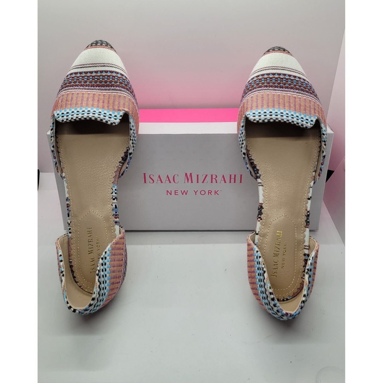 Isaac Mizrahi Flat Shoes Womens Sz 8.5 Orange Tan Multi Color Style Geena